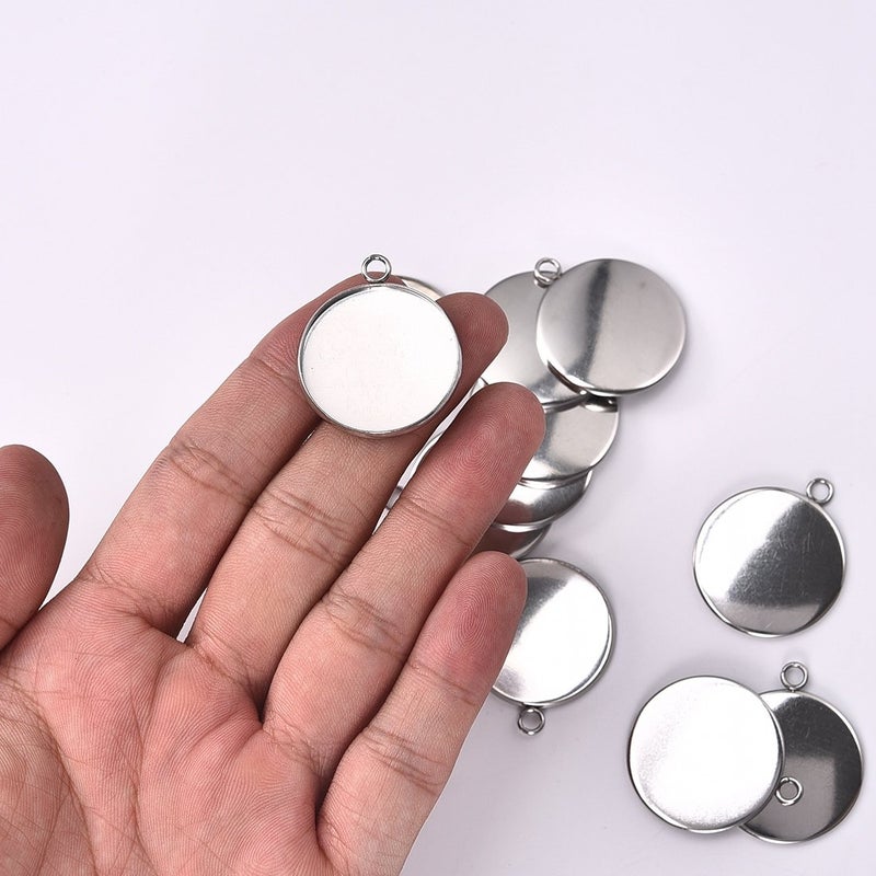 LANBEIDE Silver Pendant Trays for Jewelry Making Kits, 40 Pieces Stainless Steel Round Bezel with 40 Pcs Clear Cabochon Dome 25mm / 1 Inch Diameter (Total 80 Pcs) - Image 5